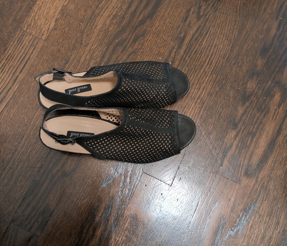 Paul Green Black Perforated Open-Toe Slingback Sandals with Buckle